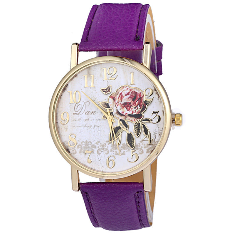 Reloj de rosa de la correa de cuero de imitación de espejo de vidrio al por mayor